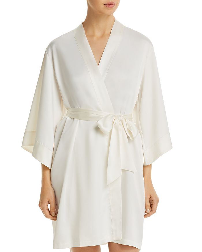 Ginia Silk Trimmed Robe In Ivory