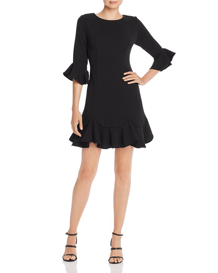 Adrianna Papell Bell-sleeve Dress In Black