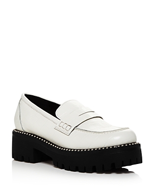Aqua Women's Bela Studded Platform Loafers - 100% Exclusive In White Croc Embossed Leather