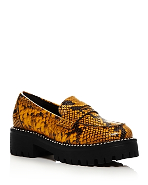Aqua Women's Bela Studded Platform Loafers - 100% Exclusive In Yellow Snake Embossed Leather