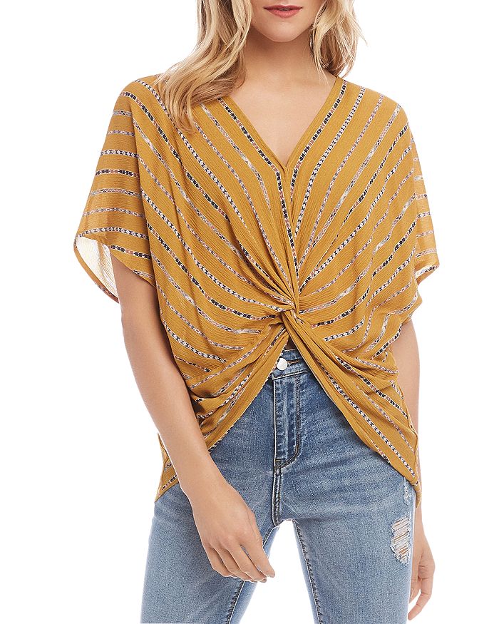 Karen Kane Women's Printed Twist Front Top Black Size Large