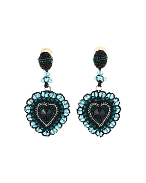 Click to view more detailed imagery on our partner's website Oscar De La Renta Embellished Runway Heart Clip Earrings In Green