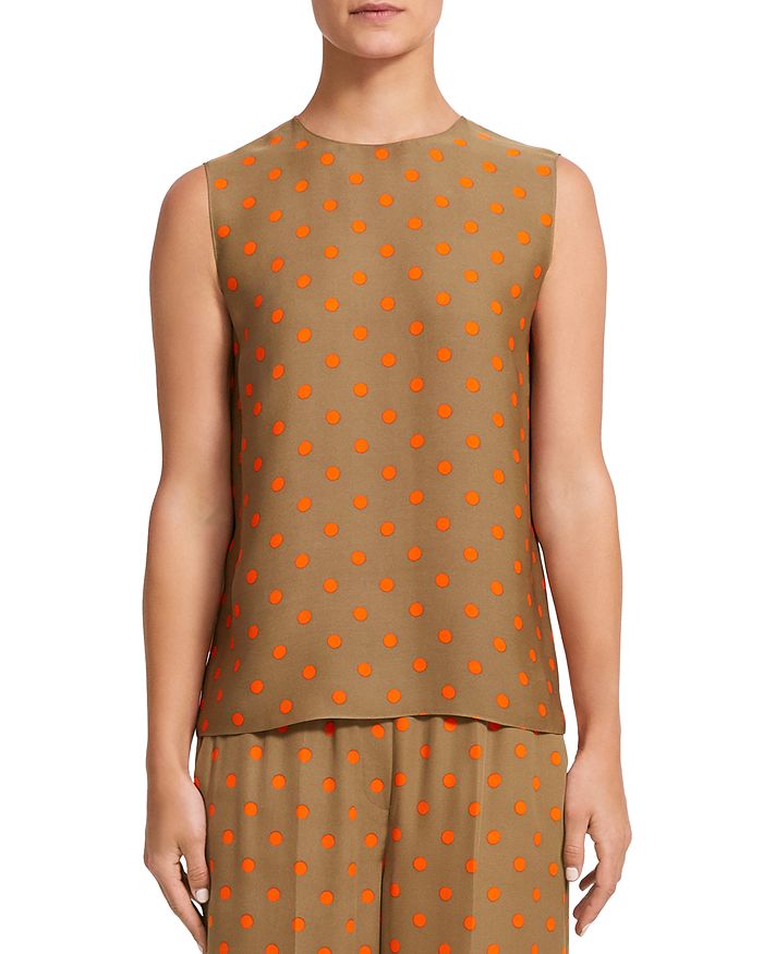 Theory Continuous Polka Dot Silk Tank In Cargo Multi