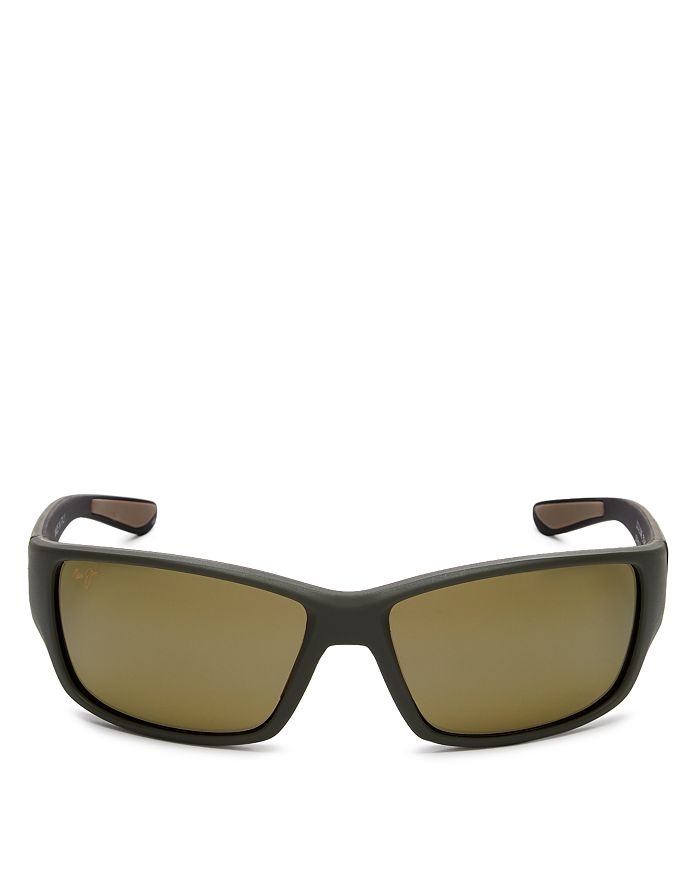 Maui Jim Unisex Local Kine Polarized Rectangular Sunglasses, 61mm In Matte Khaki/brown/black/maui Gradient Polarized