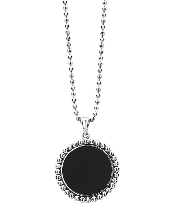 Lagos Sterling Silver Maya Black Onyx Circle Pendant Necklace, 34 In Black/silver