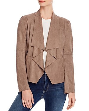 Bagatelle Faux-suede Drape-front Jacket In Taupe