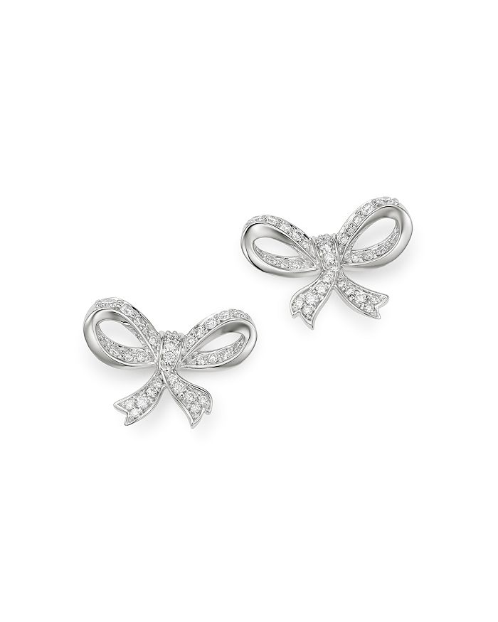 14K White Gold Diamond Bow Stud Earrings
