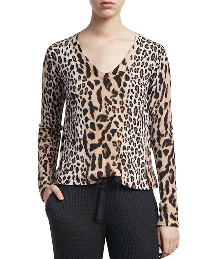 Animal print v neck sweater deals