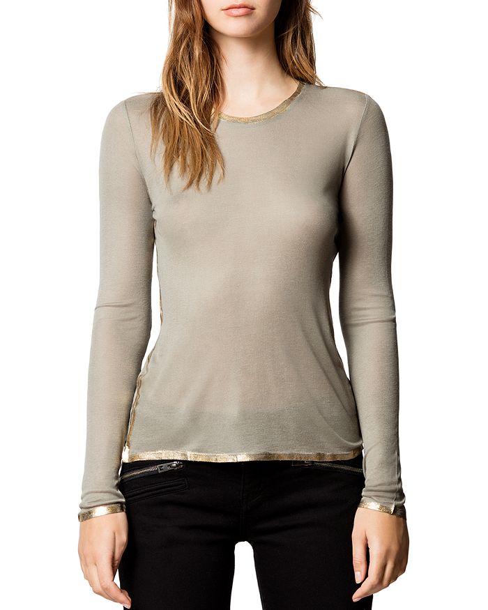 Zadig & Voltaire Willy Gold Long-sleeve Tee In Green