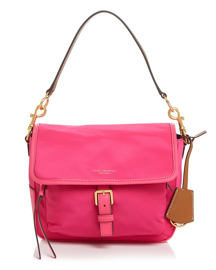 Tory Burch Perry Flap Nylon Crossbody In Bright Pink/Gold | ModeSens