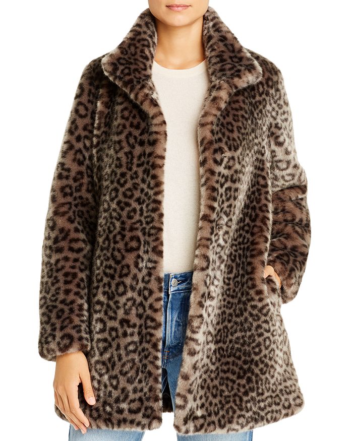Shop Calvin Klein Faux Fur Coat In Charcoal Leopard