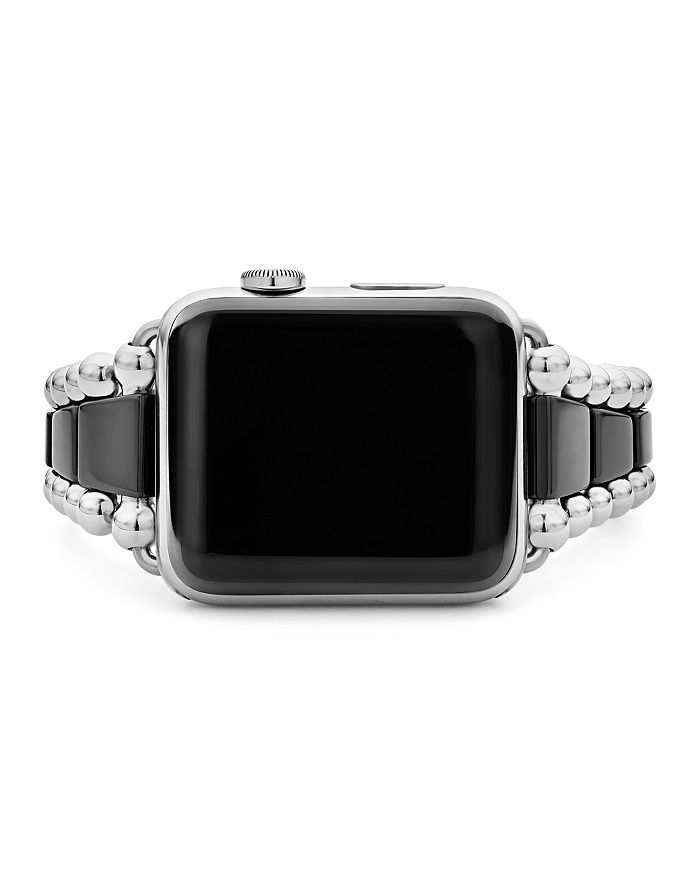 Shop Lagos Smart Caviar Black Ceramic Apple Watch Bracelet, 42-44mm In Black/silver