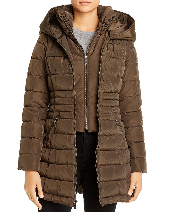 Laundry By Shelli Segal Zip-front Puffer Coat In Olive