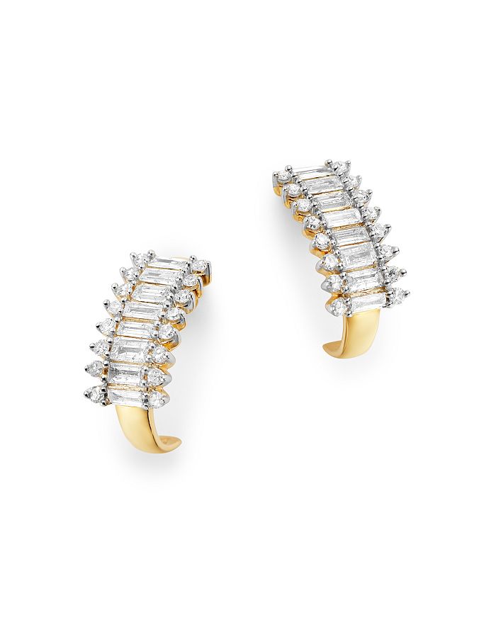 Adina Reyter 14k Yellow Gold Diamond J Hoop Earrings In White/gold
