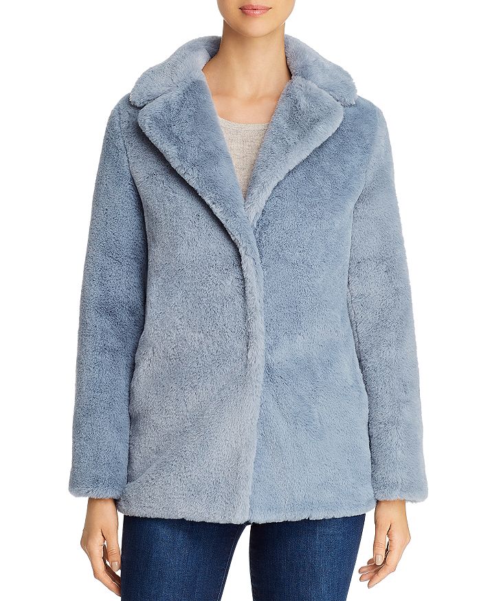 T Tahari Faux Fur Teddy Coat In Blue Grey