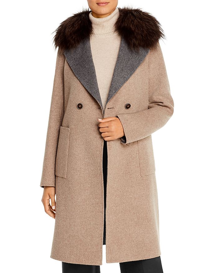 Maximilian Furs Fox Fur Trim Color-blocked Wool Coat - 100% Exclusive ...