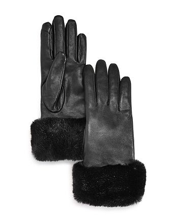 Fownes Faux Fur Trim Leather Tech Gloves | Bloomingdale's