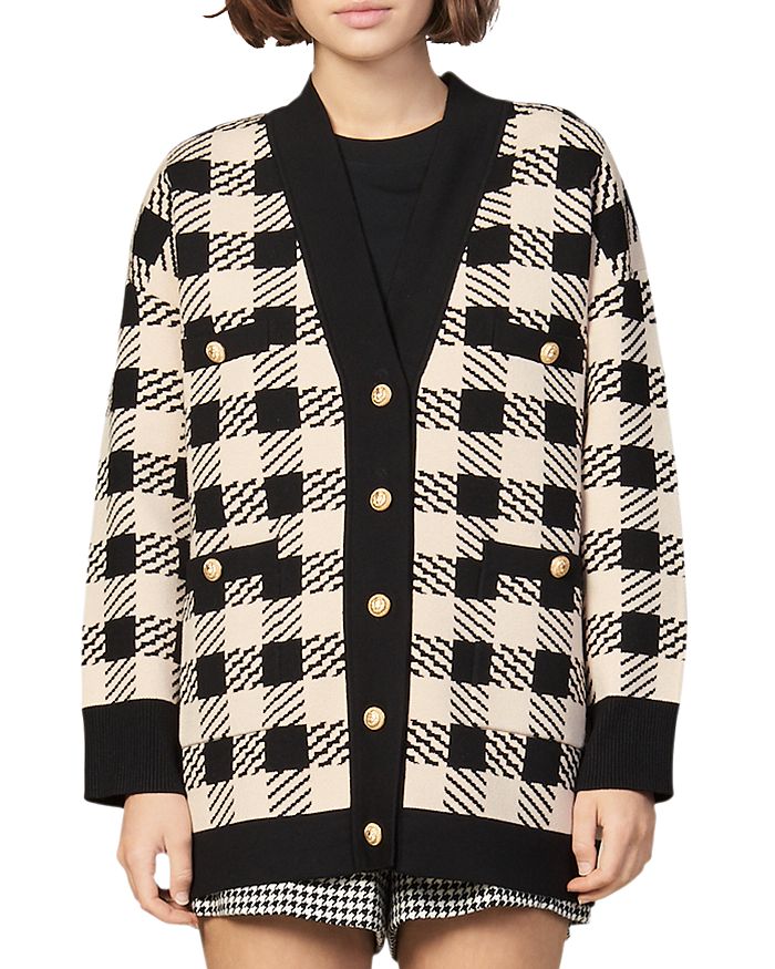 SANDRO JISOU CHECKED CARDIGAN,SFPCA00068