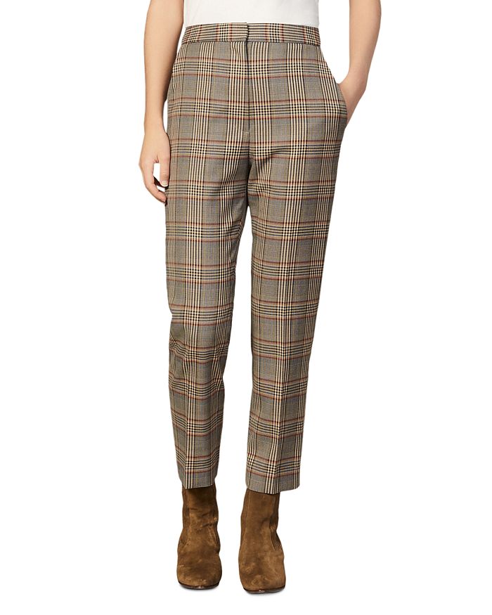 SANDRO STAINY PLAID TAPERED ANKLE-LENGTH PANTS,SFPPA00298