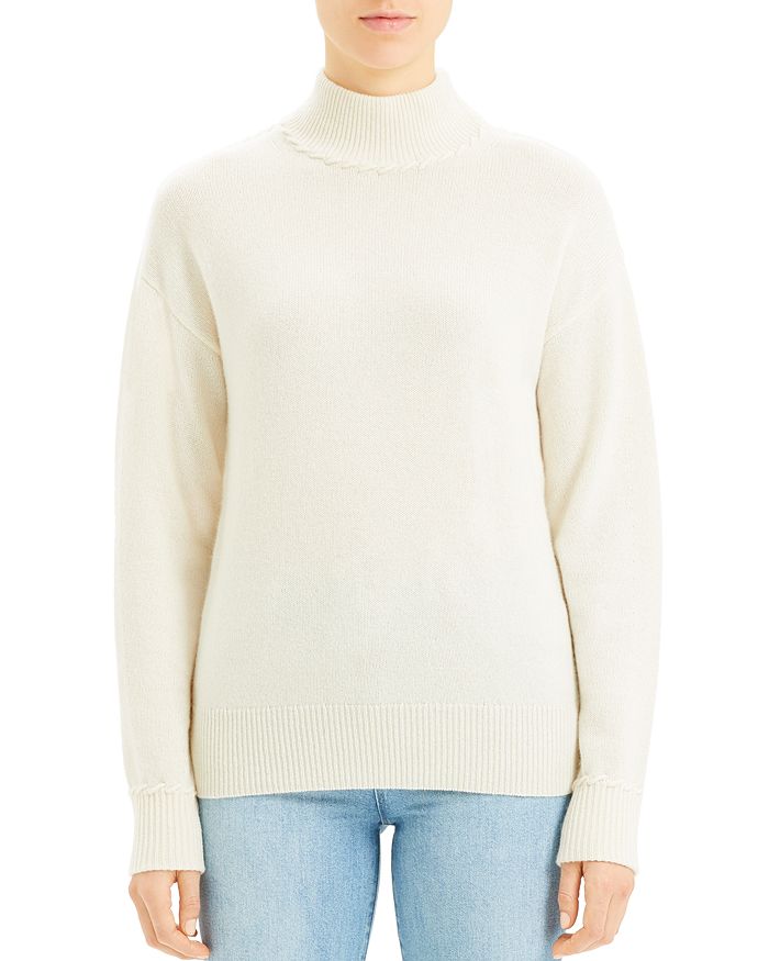 Theory Cashmere Whipstitched Turtleneck Sweater In Beige | ModeSens