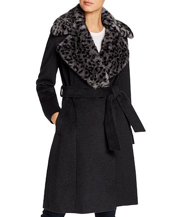 Via Spiga Leopard Printed Faux Fur Collar Wool-Blend Coat | Bloomingdale's
