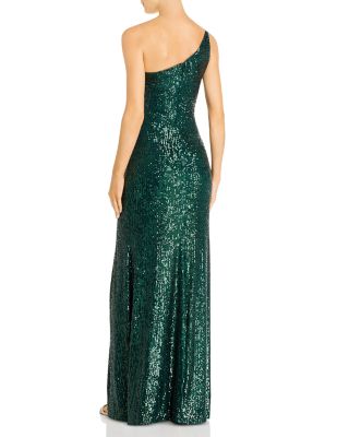 avery g one shoulder ruffle gown