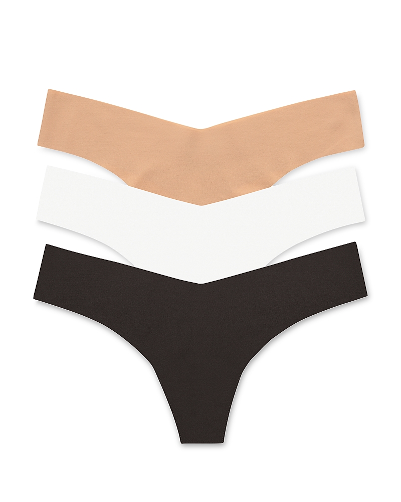 Commando Three-pack Cotton-blend Thongs In Black/nude/white