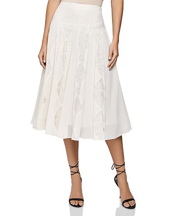 REISS Ultana Lace-Inset Midi Skirt | Bloomingdale's