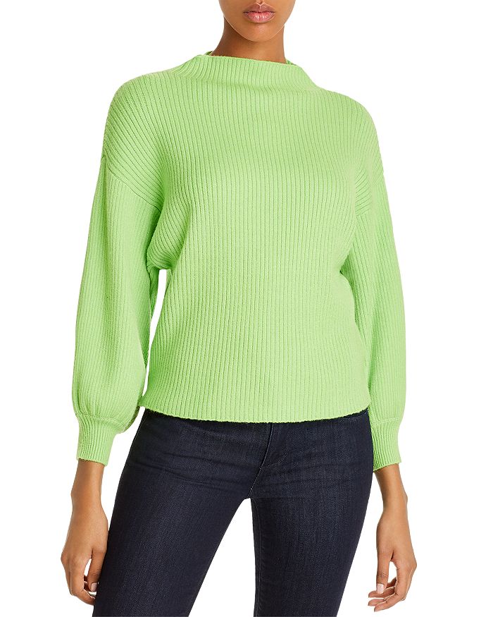 Line & Dot Funnel-neck Ribbed Sweater - 100% Exclusive In Neon Green