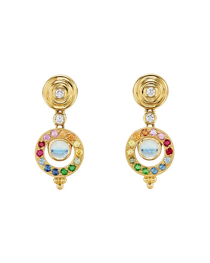 Temple St Clair 18k Yellow Gold Celestial Double Tolomeo Drop Earrings With Rainbow Gemstones & Diamonds In Multi/gold