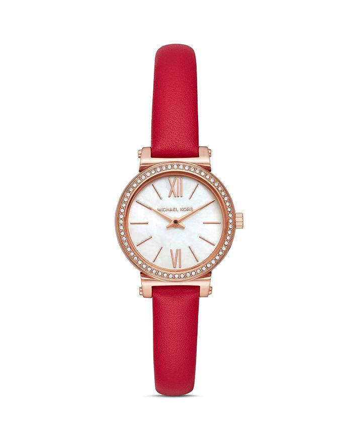 Michael Kors Sofie Red Leather Strap Watch, 26mm | Bloomingdale's