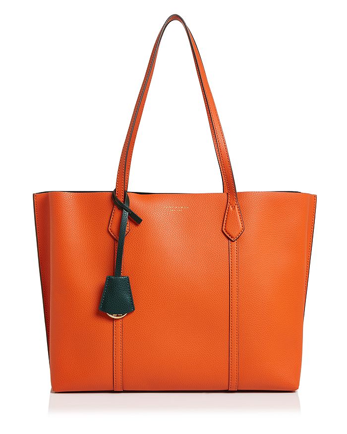 Tory Burch Perry Leather Tote In Canyon Orange/gold