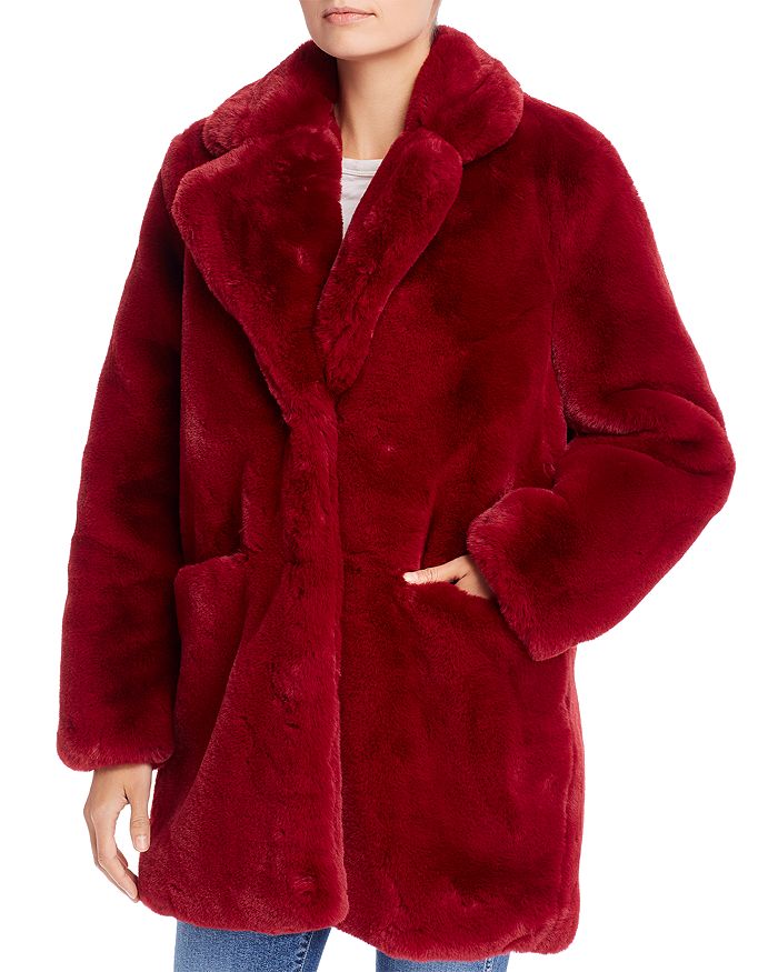 Apparis Sophie Faux Fur Coat In Ruby Red