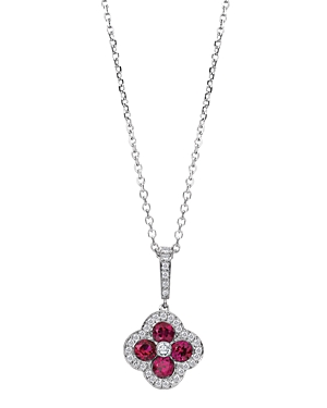 Gumuchian 18K White Gold Fleur Diamond & Ruby Pendant Necklace, 18