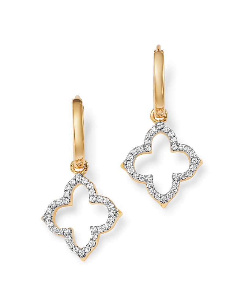 Bloomingdale's Fine Collection Diamond Clover Charm Hoop Earrings in 14K Yellow Gold, 0.33 tcw