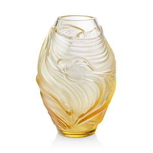 Lalique Poissons Combattants Vase In Yellow