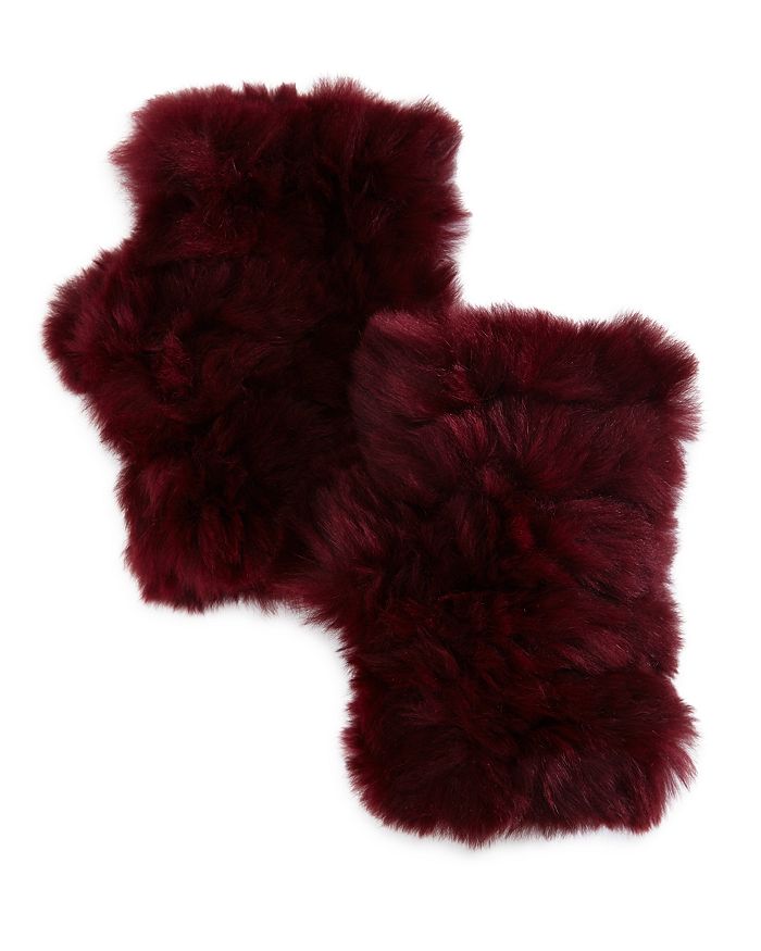 Jocelyn Knit & Rabbit Fur Fingerless Gloves In Berry