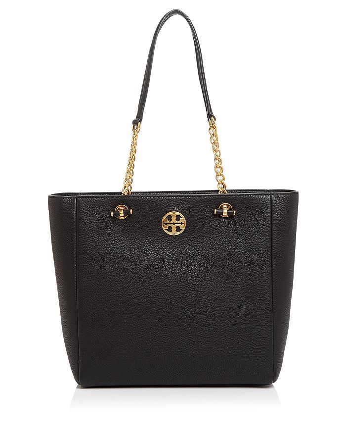 Tory Burch Chelsea Medium Leather Tote In Black/gold