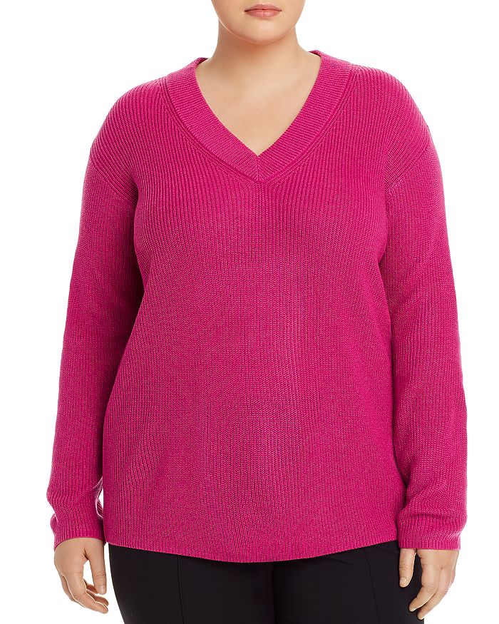 VINCE CAMUTO PLUS V-NECK RIBBED SWEATER,9259208