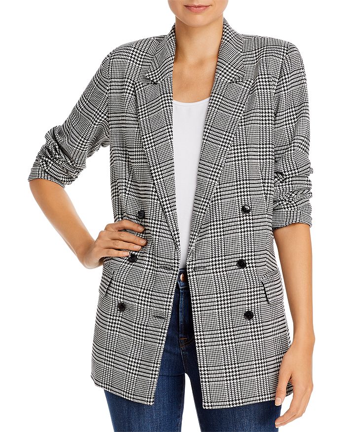 Wayf Finn Doublebreasted Houndstooth Blazer In Black/ivory Houndstooth