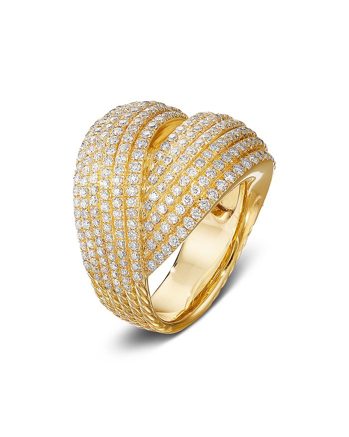 David Yurman Origami Crossover Ring In 18k Yellow Gold With Diamonds