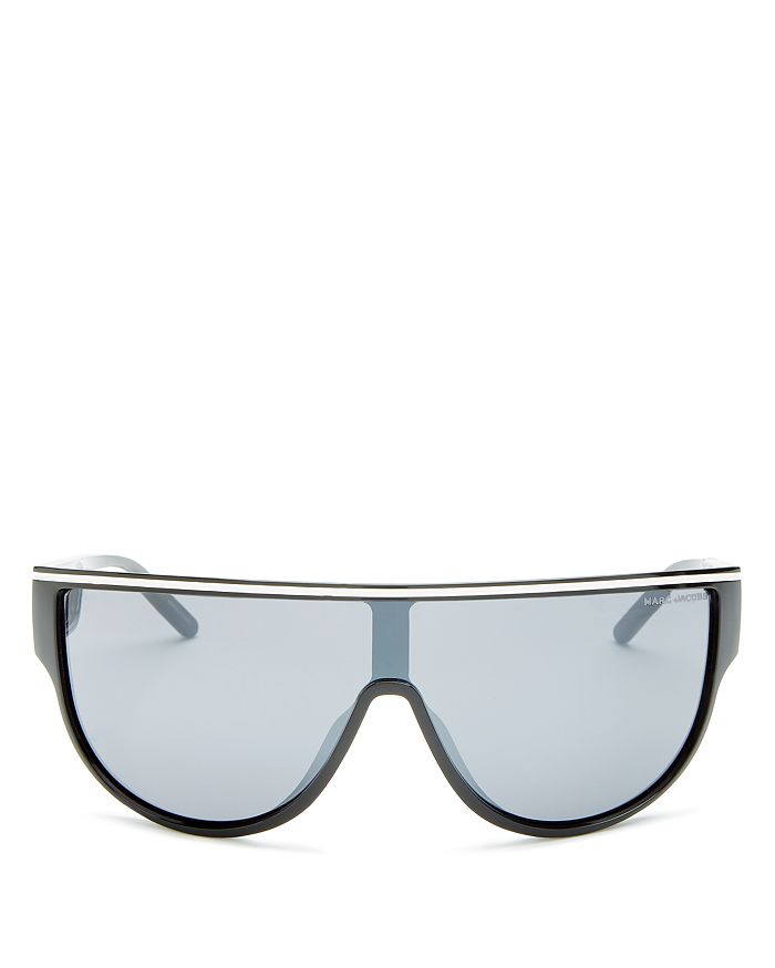 Marc Jacobs Unisex Marc Wraparound Shield Sunglasses, 149mm In Black/silver Mirrored