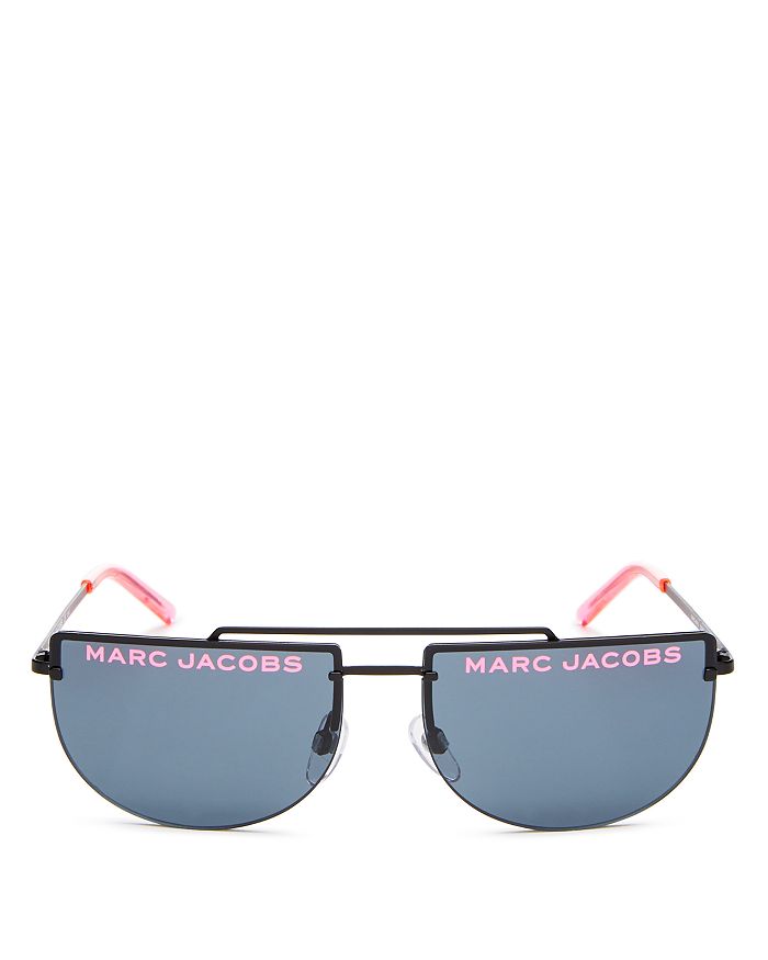 Marc Jacobs Women's Flat Top Brow Bar Rimless Aviator Sunglasses, 56mm In Black Fluorescent Pink/gray Blue