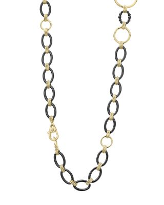 Meridian 18K Yellow Gold & Black Caviar Black Ceramic Long Station Necklace, 36"