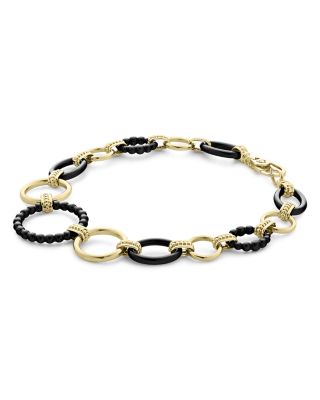 Meridian 18K Yellow Gold Gold & Black Caviar Black Ceramic Circle Link Bracelet