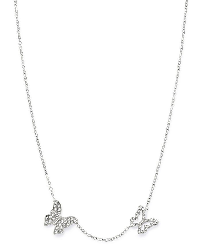 Bloomingdale's Pave Diamond Butterfly Necklace In 14k White Gold, 0.25 Ct. T.w. - 100% Exclusive