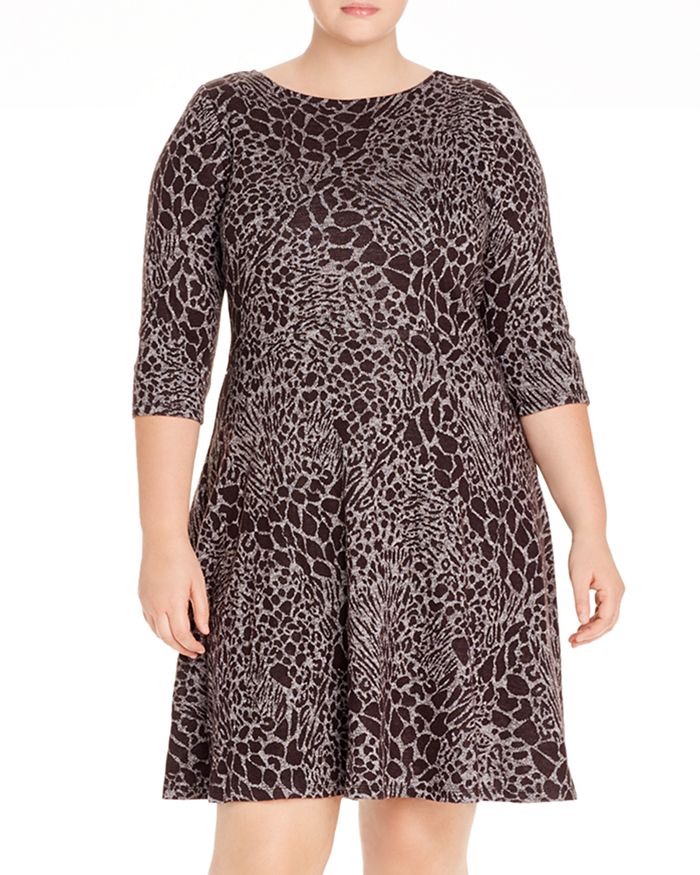 Leota Plus Circle Print Fit-and-flare Dress In Ocelot Gray