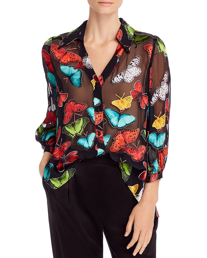ALICE AND OLIVIA ALICE + OLIVIA SHEILA BUTTERFLY BURNOUT BLOUSE,CC909B44007