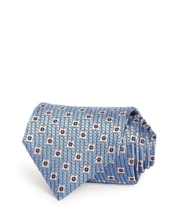 Ermenegildo Zegna Square Grid Silk Classic Tie In Blue Fan