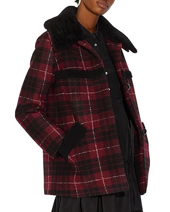 COACH Shearling Trimmed Plaid Coat | Bloomingdale's